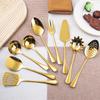 Conjunto de utensílios de cozinha em aço inoxidável banhado a ouro 9 peças conjunto de alta qualidade funil de sopa colher de sopa colher de vegetais espátula plana colher de óleo para grelhar
