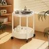 Mesa Lateral Carrinho de Vidro Móvel, Mesa de Centro Pequena para Sofá de Sala de Estar, Prateleira de Armazenamento, Mesa de Cabeceira de Quarto Estilo Francês de Luxo Leve