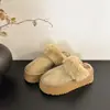Botas de Nieve Melanoides de Suela Gruesa Pantuflas con Cubre-cabeza para Mujer 2026 Otoño/Invierno Bloques de Color Felpa Adicional Cálidas para Exteriores Pantuflas Medias Peludas Perezosas