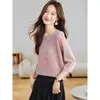 Suéter de Punto de Manga Tres Cuartos para Mujer de Principios de Primavera 2026 Nuevo Diseño Rayado Degradado Holgado Casual Top Moderno para el Trabajo