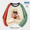 Nuevo Estilo Camiseta Casual de Algodón para Niños con Dibujos Animados, Cuello Redondo, Manga Larga, Manga Raglán, Corte Holgado, Bloques de Color, para Niños Mayores, Manga Corta