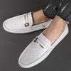 Mocasines casuales de primera clase CKVUSAMG de piel auténtica de calidad para hombre, sin cordones, con parte superior suave y suela blanda.