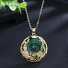 Novo Pingente de Fivela Ruyi Longfeng Chengxiang Ping An Estilo Étnico Vintage Cor Dourada Galvanizada Pingente de Calcedônia Verde Atacado Feminino