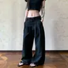 Pantalones casuales de rayas de doble cintura de alta gama estilo americano vintage para hombres y mujeres, con caída suelta y estilizante y cordón, pantalones de longitud hasta el suelo