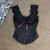 Camisola Preta com Renda Costurada para Mulheres, Roupa de Verão, Design Puro e Sexy, Top Base com Estrutura