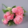 Rosa Philippos de 7 cabezas estilo coreano, Peonía de 7 cabezas, Flor de simulación, Hogar, Boda, Ramo de rosas, Peonía envuelta alrededor del tallo