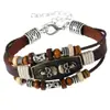 Venta Directa de Fábrica de Pulseras de Cuero Genuino Europeo y Americano con Cuentas, Pulseras Unisex, Suministro Estable Transfronterizo, Pulseras Vintage de Piel de Vaca