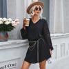 Bai Fen Zhi YiComercio Exterior Transfronterizo Moda Europea y Americana Ropa de Mujer Vestido Negro Holgado de Manga Larga Otoño Estilo Hepburn