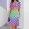 Vestido feminino elegante com estampa de escamas de peixe em 3D, impressão digital, novo para 2024, comércio exterior transfronteiriço
