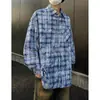Camisa jacket de cuadros azul estilo callejero americano tie-dye para hombre, primavera/verano, con estampado de letras, marca de moda, top americano versátil