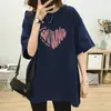 Camiseta 100% Algodão Plus Size para Mulheres, Estilo Novo de Manga Curta para o Verão, Design de Coração Rosa, Comprimento Médio, Caimento Solto, Estilo Europeu Camiseta 100kg