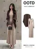 Vestido de Punto Negro Set de Cárdigan de Manga Murciélago para Mujer Otoño Estilo Miss Falda Ligeramente Madura Falda Larga de Gama Alta