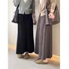 Saia midi de malha de lã e cashmere cinza para mulheres, novo estilo primavera/outono, cintura alta, corte A fluido, saia longa reta