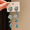Pendientes de Tachuela Flor de Zircón con Borla de Aguja de Plata Vintage Pendientes Retro Exquisitos con un Toque de Lujo y Sofisticación para Mujer