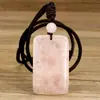Colar Pingente Quadrado de Quartzo Rosa Europeu e Americano Mais Vendido para Mulheres, Corrente Longa para Suéter, Conjunto de Joias de Pulseira de Pedra Natural Atacado