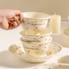 Plato de Cena Creativo Estilo Ins para Uso en Casa, Plato de Postre para el Té de la Tarde, Plato de Desayuno, Plato de Cerámica para Snacks, Bol para Sopa