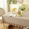 Mantel de cuadros de algodón puro engrosado con volantes de color liso, forma rectangular, superventas de Amazon, mantel de tacto de lujo ligero y de alta gama