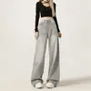 Calça Jeans Larga de Cor Clara Estilo Americano para Mulheres 2025 Tendência Nova Cintura Alta Solta Emagrecedor Perna Reta