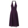 7617-25 Novo Estilo de Verão Europeu e Americano Elegante Roxo Comprimento Médio Sexy Decote V Alcinha Vestido de Sol