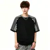 Camiseta Deportiva de Algodón Puro de Manga Corta para Hombre, Estilo Americano, Bloques de Color con Tres Rayas, Marca de Moda para Verano, Top Holgado de Peso Pesado para Hombre