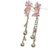 Pasador de Pelo Estilo Chino Flor Rosa Dulce de Primavera con Borla de Perlas Artificiales para Mujer, Nuevo Accesorio para el Cabello Único y Exquisito