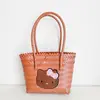 Nueva Cesta de Mimbre de Bambú y Ratán Negra de Cuero Estilo Chino con Bordado de Peluche Kt, Bolso de Mano, Hombro, para Verduras, Bolso Tote para Viajero