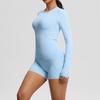 Traje de ropa de yoga de manga larga ajustada lijada de color sólido europeo y americano respetuoso con la piel, pantalones cortos deportivos, ropa para correr y fitness, conjunto de dos piezas para mujer
