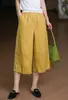Calças Femininas de Verão Confortáveis Pantalonas Cropped Respiráveis Algodão Linho Cintura Elástica Soltas Modeladoras Artísticas Retrô Casuais