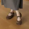 Estilo Doce e Cool Laço de Couro Patchwork Mary Jane 2026 Confortável Solto Bico Redondo Plano Couro Genuíno Sapatos Casuais para Mulheres