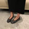 Zapatos de Boca Baja con Remache de Cabeza Redonda Franceses Zapatos Planos de Ballet de Cuero Suave Nuevo Zapatos de Tacón Bajo para Mamás