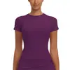 Nuevo producto transfronterizo: Ropa de yoga fina de color liso con cuello redondo, camiseta de entrenamiento ajustada, top deportivo de manga corta, ropa para correr y fitness