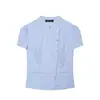 Traje de mujer a rayas con cuello mao y top de botones diagonales, falda corta plisada con ribete de encaje, conjunto de dos piezas casual de verano que rejuvenece, transfronterizo