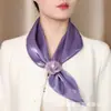 Bufanda de Seda Floral de Color Sólido de Alta Gama para Mujer, Versátil Decoración de Cuello para Primavera y Verano
