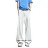 Pantalones rectos de color liso con caída y sensación de alta calidad, bolsillo curvo, pantalones casuales forrados de polar para hombre, otoño, pantalones casuales de traje extralargos