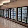 Congelador vertical com porta de vidro, Armário refrigerado pós-instalação, Balcão expositor de bebidas com múltiplas portas, Refrigerado a ar comercial
