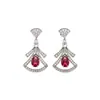 Estilo de noche lujoso~Elegante vestido abanico de circonita, pendientes de gota, pendientes de lujo ligero de alta gama, pendientes de estilo palaciego