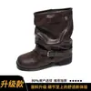 Botas western de cowboy com sola grossa para mulheres, novo estilo primavera e outono 2026, com fivela de cinto, salto grosso e design até o tornozelo
