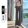 Foto Real de Pantalones Acampanados Elásticos de Cintura Alta para Mujer, Novedad Otoño 2026 Pantalones Ajustados de Pierna Ancha hasta el Suelo con Efecto de Caída, Pantalones Casuales con Cinturón Incluido