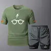 2025 Nuevo Traje Deportivo Casual de Verano para Hombre, Transpirable, de Secado Rápido, Dos Piezas, Cuello Redondo, Manga Corta, Moderno