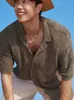 Camisa Tricotada Vazada com Gola Cubana Estilo Old Money Retrô para Homens, Camisa Solta de Manga Curta para Férias na Praia Havaiana de Verão
