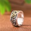 Anillo de Plata S925 Rey Ciervo Dorado para Hombre Estilo Punk Retro Versión Ancha Grabado Onda de Agua Dragón Dorado Anillo Abierto Joyería de Plata