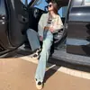 Jeans Feminino Reto Estilo Americano High Street Nova Coleção Primavera 2025 Cor Clara Silhueta Pera Versão Estreita Calça Wide Leg Cintura Alta