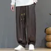 Pantalones Harem de Color Sólido de Moda Estilo Chino para Hombre Otoño 2026, Textura de Lino Holgada, Pantalones Casuales de Pierna Ancha Talla Grande