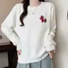 Suéter de lã tricotado com gola redonda e estampa de pônei estilo coreano, novo modelo versátil com uma vibe suave e aconchegante, suéter feminino minimalista de nicho