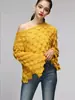 Suéter Tejido Hueco Holgado de AliExpress Transfronterizo Europeo y Americano Cuello Redondo Pulóver Delgado Manga de Trompeta Pulóver Suéter de Mujer de Moda