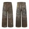 Jeans para Hombre Jiayiku 2025 Nuevo Estilo High Street Americano Estilo Wasteland Lavado Pesado Salpicaduras de Tinta Pantalones Anchos Sueltos