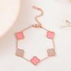 Pulsera de trébol de cuatro hojas de acero de titanio inmarcesible con diamantes, pulsera de dijes de moda de oro rosa de 18 quilates, estilo europeo y americano, pulsera de cinco flores