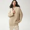 Suéter de punto trenzado de cuello redondo estilo perezoso para mujer, con diseño holgado, tejido grueso y cálida mezcla de cachemir, perfecto para otoño e invierno