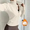 Conjunto de Yoga Moldeador con Cremallera y Cuello Alto Otoño Invierno con Terciopelo Adentro Chaqueta Adelgazante Pantalones Ajustados de Cintura Alta Control de Abdomen Cadera de Durazno para Mujer