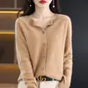 Cárdigan de Lana con Patrón de Osmanthus Transfronterizo para Mujer, Suéter de Punto Ajustado para Otoño e Invierno, Top Redondo Sin Costuras, Moderno